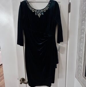 Alex evenings green velvet dress with embellishments